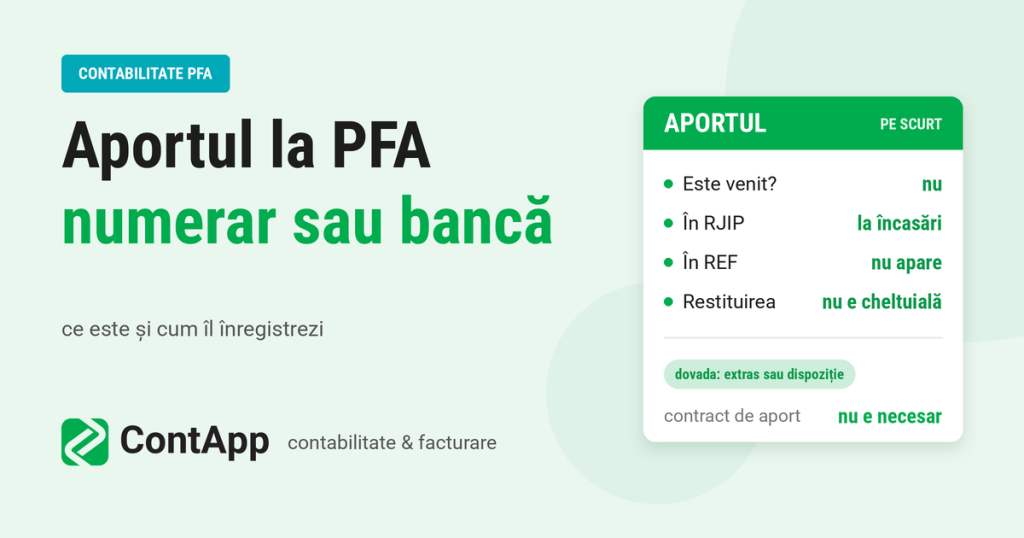 Aportul în numerar sau în bancă la PFA: ce este și cum îl înregistrezi