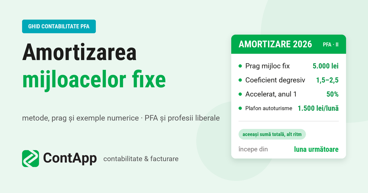 Amortizarea mijloacelor fixe la PFA în 2026 — metode și exemple de calcul