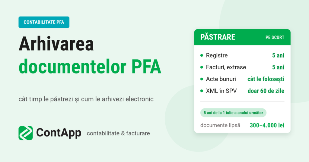 Arhivarea documentelor contabile la PFA: cât timp le păstrezi și cum le arhivezi electronic