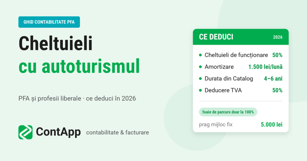 Cheltuieli cu autoturismul la PFA în 2026 — când deduci 50% și când integral