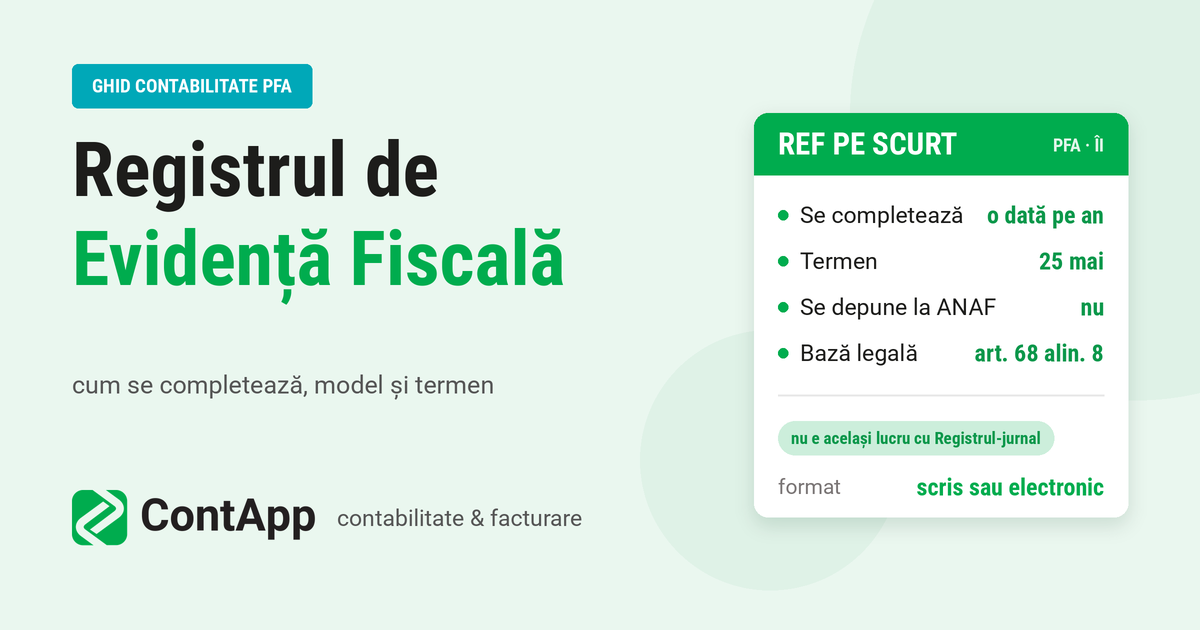 Registrul de Evidență Fiscală pentru PFA — cum se completează, model și termen