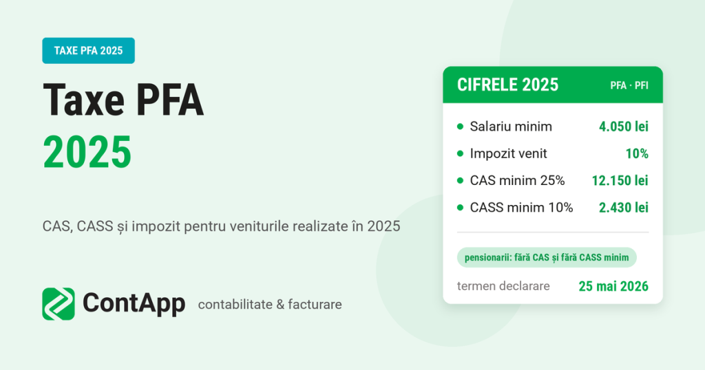 Taxe PFA 2025 — CAS, CASS și impozitul pentru veniturile realizate în 2025
