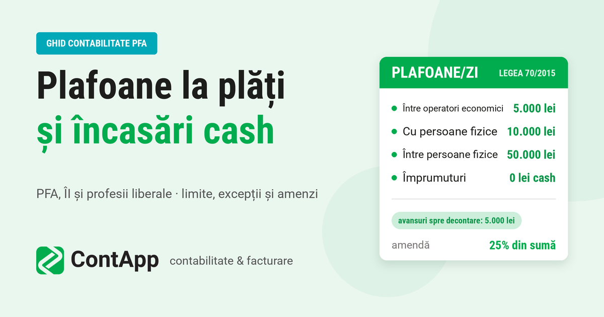 Plafoane la plăți și încasări în numerar pentru PFA și profesii liberale