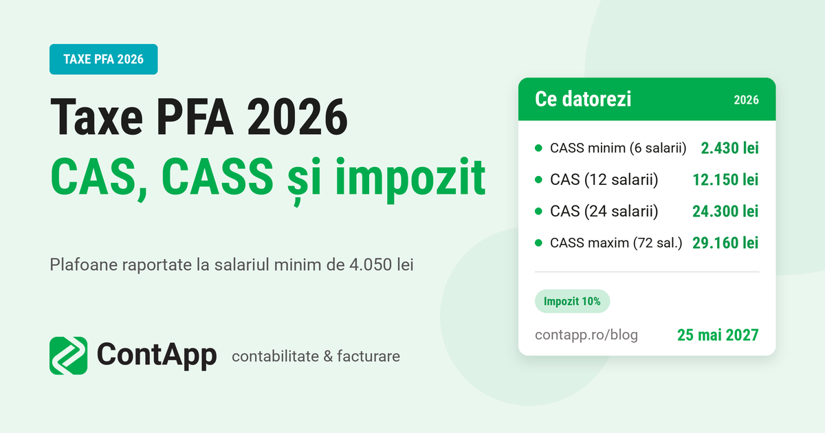 Care sunt taxele datorate de PFA in 2026