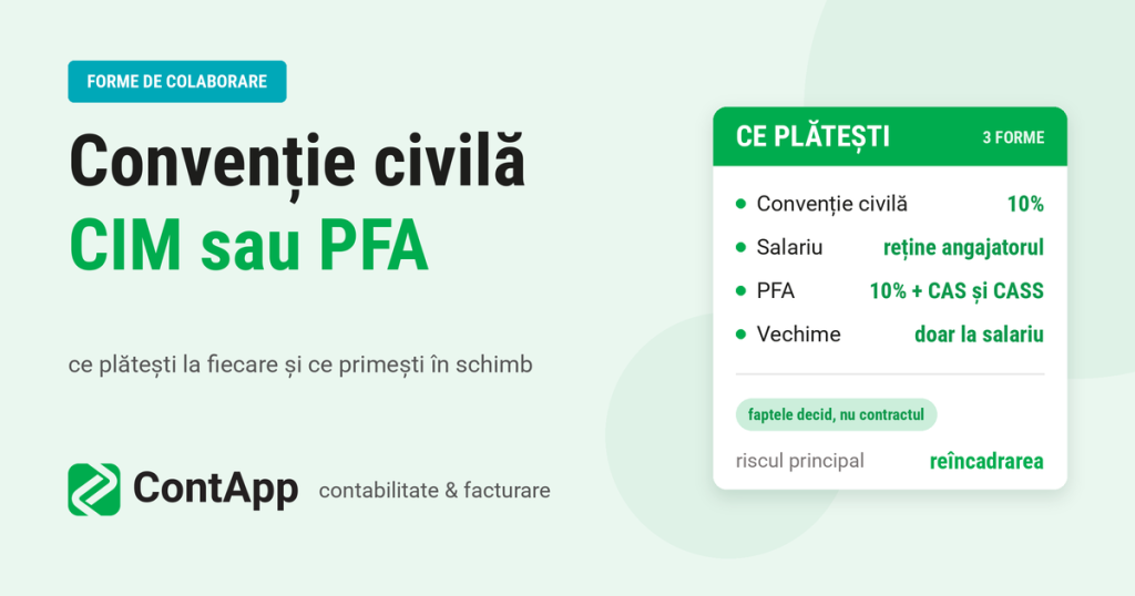 Convenție civilă vs contract de muncă vs PFA