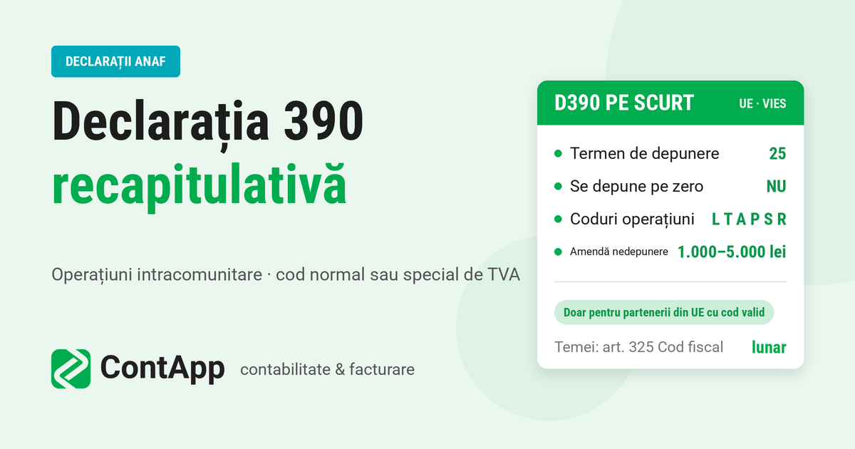 Declaratia 390 pentru operatiuni intracomunitare.
