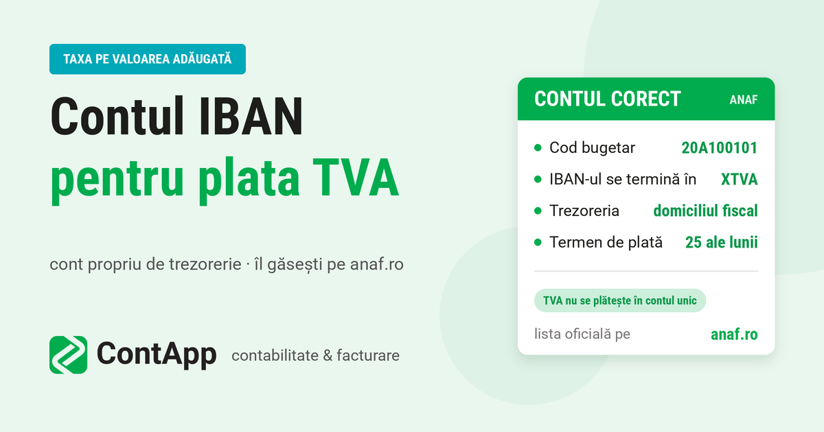 Contul IBAN pentru plata TVA decont 301 ai 300